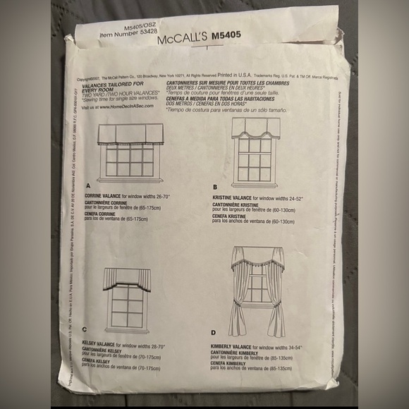 Sewing Pattern McCall’s #M5405 2007 Home Decor Curtain Valances - Uncut - Picture 2 of 3